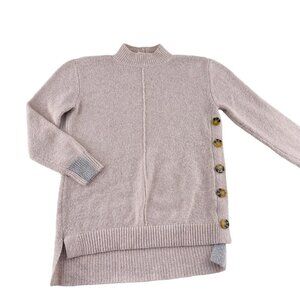 Ady P Button Side Sweater XS‎ Polyester/Nylon Women Beige mock neck oatmeal